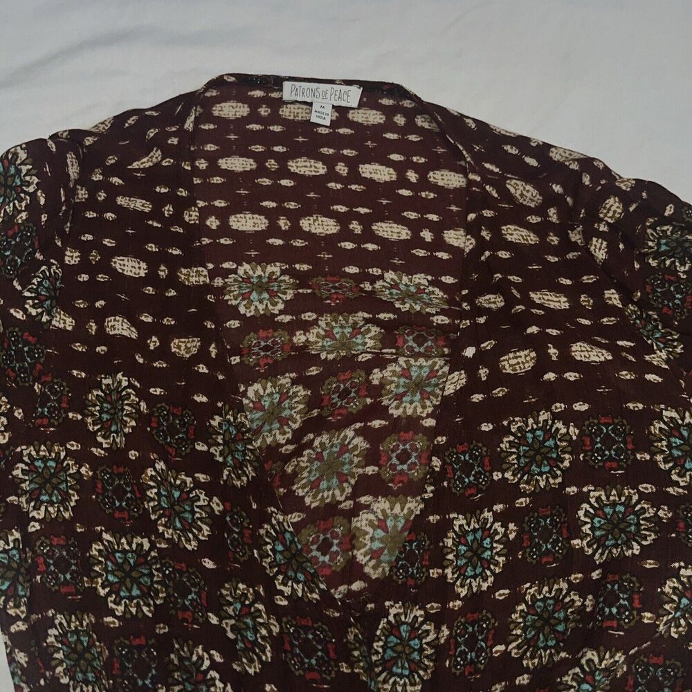 Patrons Of Peace M Medium Tulip Wrap Printed Boho Long Sleeve Dress - Picture 9 of 13